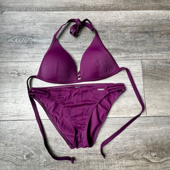 Bruno Banani 2 piece burgandy wine bathing bikini suit with Becca Swim cover - Picture 3 of 10